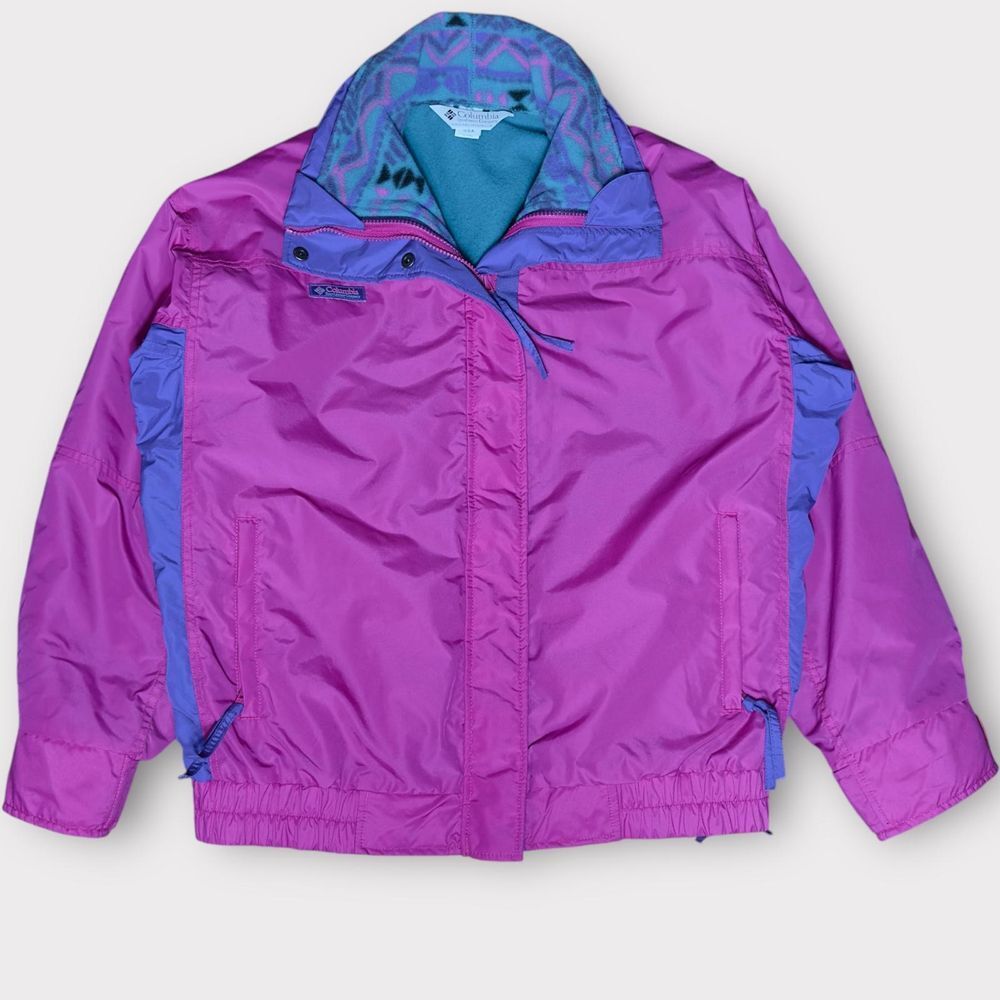 Vintage Columbia 90s‎ Ski Jacket Fleece Lined Purple Blue Made in USA Large Y2K